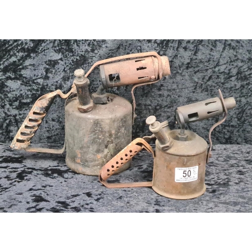50 - Two vintage metal blowtorches - perfect decor for a handyman’s man cave!