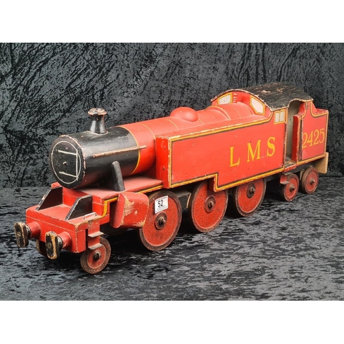 52 - Extra large, vintage, handsome and handmade wood and cast iron Hornby model train locomotive with th... 