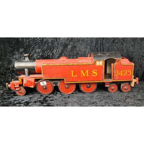 52 - Extra large, vintage, handsome and handmade wood and cast iron Hornby model train locomotive with th... 