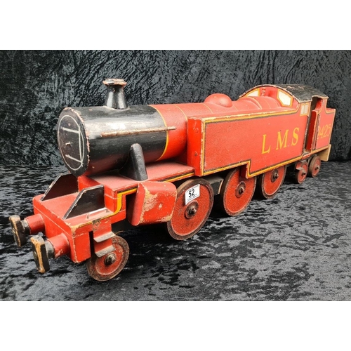 52 - Extra large, vintage, handsome and handmade wood and cast iron Hornby model train locomotive with th... 