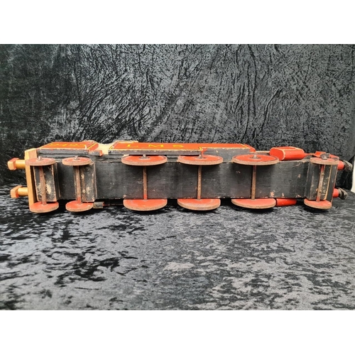 52 - Extra large, vintage, handsome and handmade wood and cast iron Hornby model train locomotive with th... 