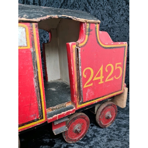 52 - Extra large, vintage, handsome and handmade wood and cast iron Hornby model train locomotive with th... 