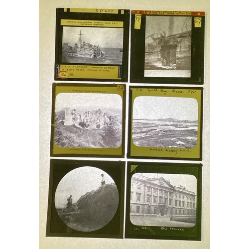 59 - Box of antique Magic Lantern glass plates - this collection features mainly scenes around the UK and... 