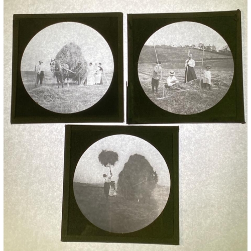 59 - Box of antique Magic Lantern glass plates - this collection features mainly scenes around the UK and... 