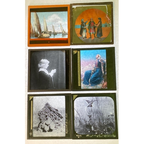 62 - Box of antique Magic Lantern glass plates - this collection features a mix of slides including paint... 