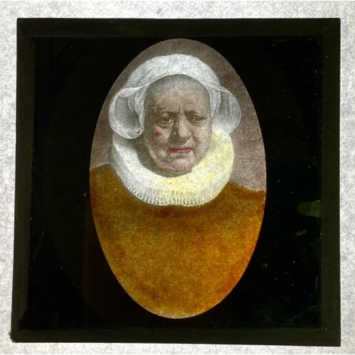 62 - Box of antique Magic Lantern glass plates - this collection features a mix of slides including paint... 