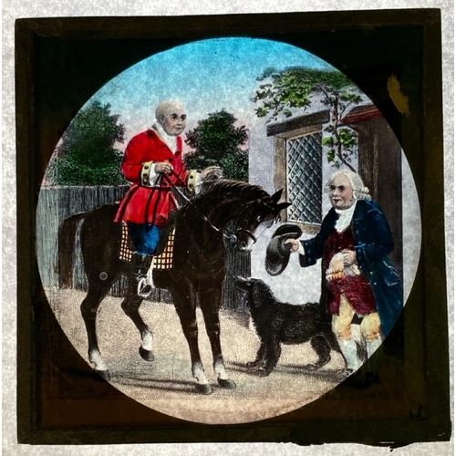 62 - Box of antique Magic Lantern glass plates - this collection features a mix of slides including paint... 