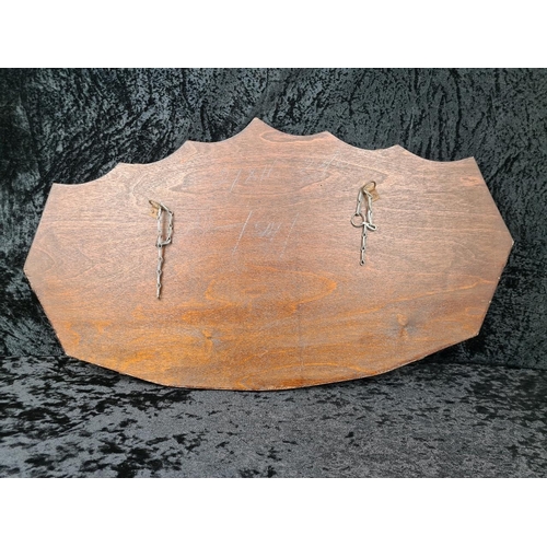 64 - Vintage Art Deco style frameless bevel-edge mirror - needs replacement chain. Approx H39cm x W69cm