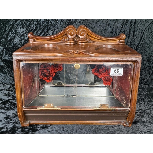 66 - Wooden cigar / tobacco display cabinet with two small compartments on the top surface, designed for ... 