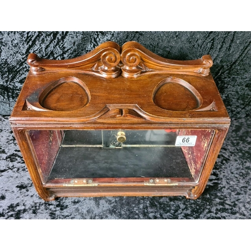 66 - Wooden cigar / tobacco display cabinet with two small compartments on the top surface, designed for ... 