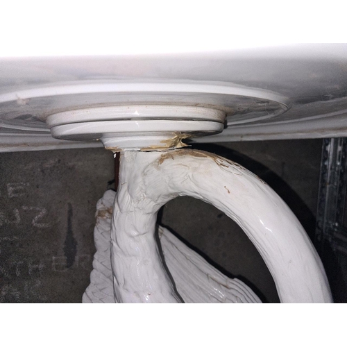 68 - Wow-tastic vintage Casa Fina white glazed ceramic swan sculpture table! It’s absolutely stunning, pr... 