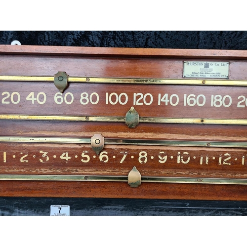 7 - Vintage wooden scoreboard for billiards or snooker with brass sliders for tracking points. Made by T... 