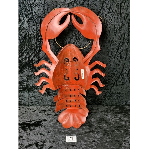 71 - Funky bright red metal lobster decoration. Approx L46cm.