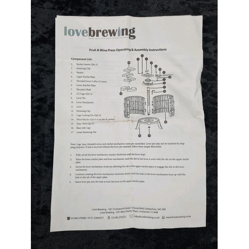 73 - Nice table top wood and painted cast iron fruit and wine press with wooden blocks - missing top hand... 