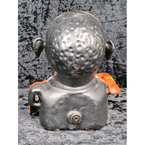 98 - Vintage reproduction cast iron 'Greedy Boy' mechanical money box.