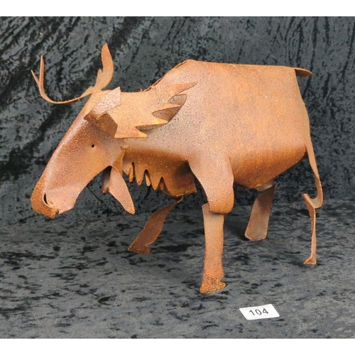 104 - Handcrafted Canadian rusted metal folk art figure of a moose. Approx H26cm