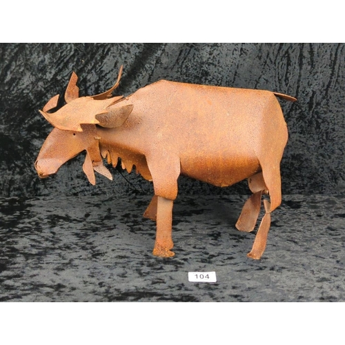 104 - Handcrafted Canadian rusted metal folk art figure of a moose. Approx H26cm