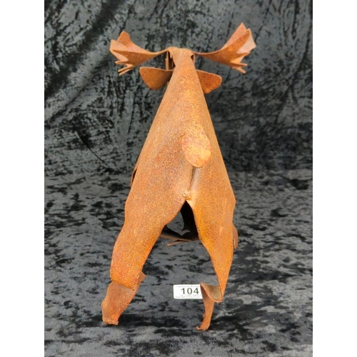 104 - Handcrafted Canadian rusted metal folk art figure of a moose. Approx H26cm
