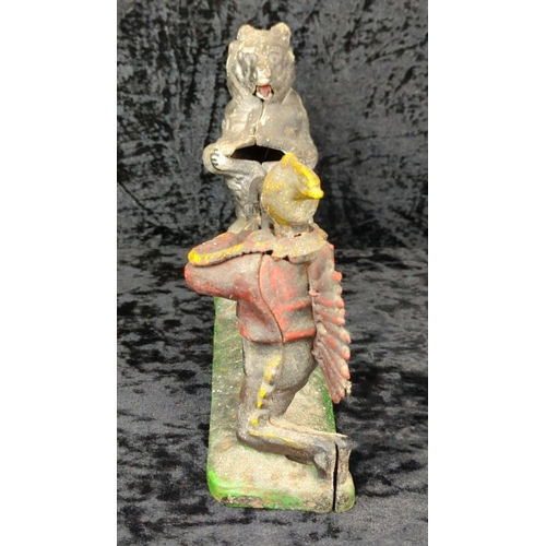 107 - Mid-century cast iron mechanical money box - known as Indian and Bear, or Indian Shooting Bear - a r... 