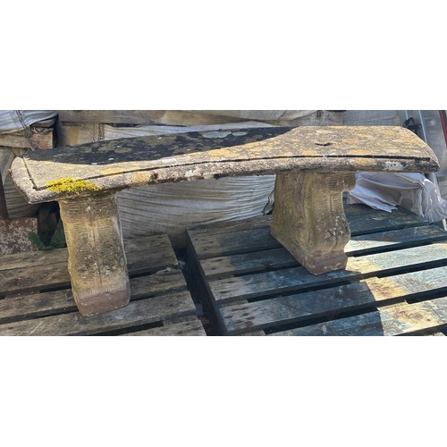 1078 - Reconstituted stone curved garden bench - approx W128cm.