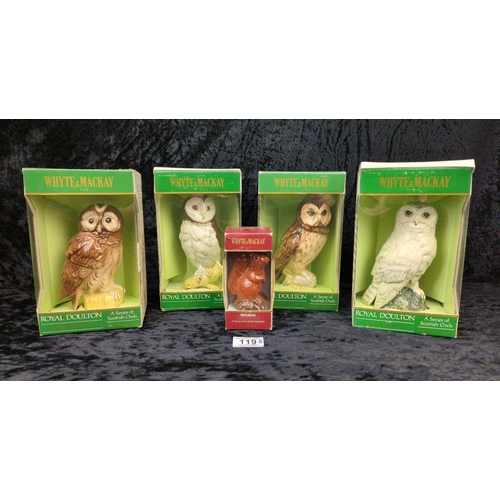 119 - Four boxed Royal Doulton Whyte & Mackay ceramic decanters from the The Series of Scottish Owls - Sno... 