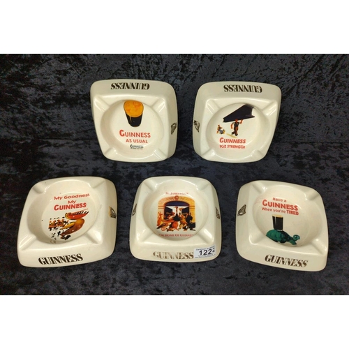 122 - Five vintage Guinness ashtrays with different designs.