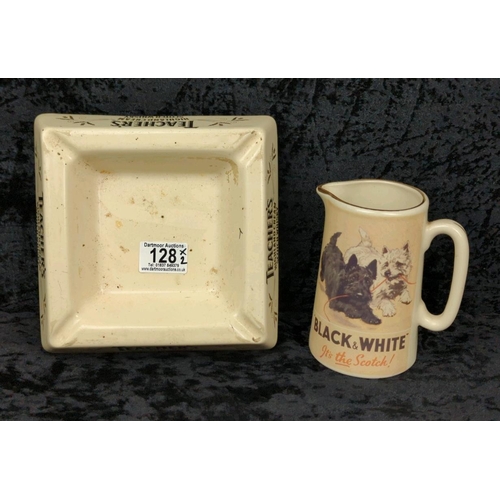 128 - Vintage Black & White whisky jug, and a Teacher's ashtray.