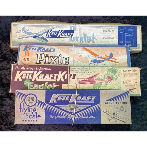 130 - Four boxed balsa wood Keilkraft model aircraft, unmade.