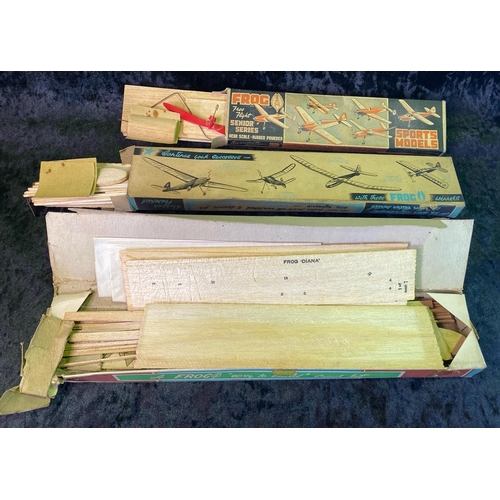 131 - Three c1940s Frog brand model aircraft, unmade, and three Merit, Matchbox and Airfix aircraft kits -... 