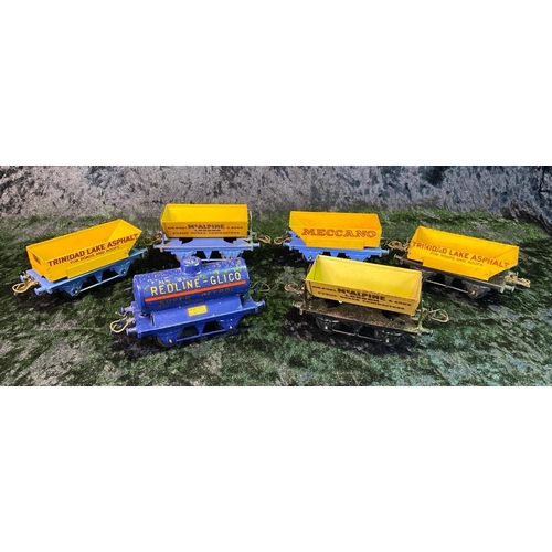 145 - Hornby 0 gauge Meccano goods trucks, including a Redline-Glico super petrol tanker