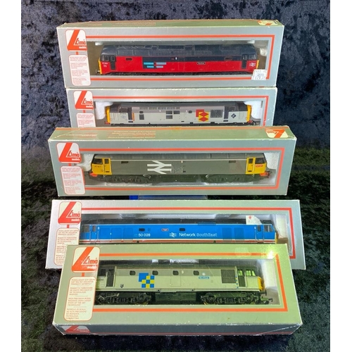 158 - Five Lima 00 gauge model diesel engines including 33050, 50 028, 47 107, 37 673 and 47490.
