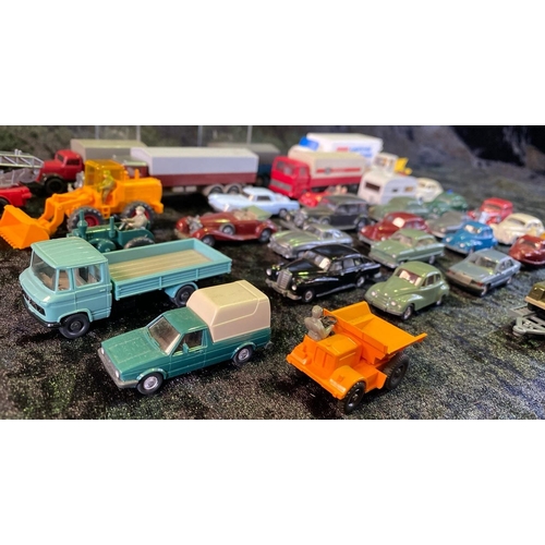 163 - Wiking scale models - 13 commercial vehicles, 20 cars and one caravan.