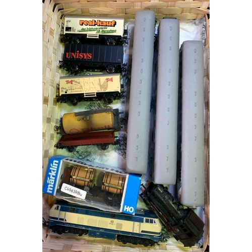 166 - Marklin H0 Gauge models, all converted to two-track - goods wagon, boxed. Steam engine 89006, diesel... 