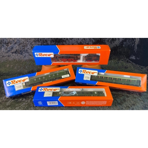 176 - Roco H0 Gauge boxed models - one 43314 steam engine and three carriages.
