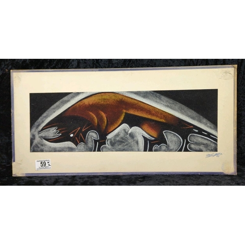 59 - Pair of mixed media pictures on velvet of a horse and a bull - most likely crayon, chalk and charcoa... 