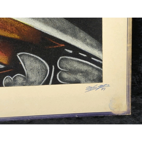 59 - Pair of mixed media pictures on velvet of a horse and a bull - most likely crayon, chalk and charcoa... 