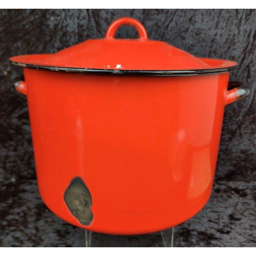 62 - Extra large vintage red enamel bread bin, along with three vintage flour sifters and a handmade brea... 