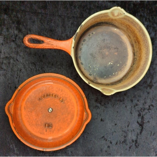 63 - Collection of vintage 1970s Le Creuset dishes, pans, saucepans including Volcanic and Black. All wit... 