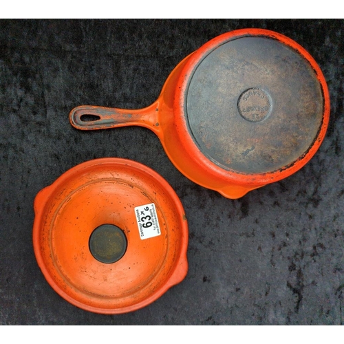 63 - Collection of vintage 1970s Le Creuset dishes, pans, saucepans including Volcanic and Black. All wit... 