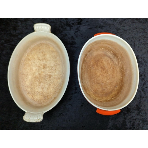 63 - Collection of vintage 1970s Le Creuset dishes, pans, saucepans including Volcanic and Black. All wit... 