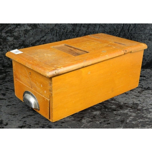 68 - Vintage wooden till/cash register box with pull-out drawer and working bell. Approx H16 x W23 x D46c... 