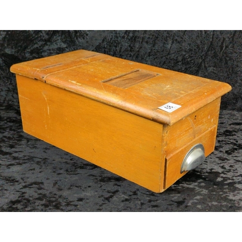 68 - Vintage wooden till/cash register box with pull-out drawer and working bell. Approx H16 x W23 x D46c... 