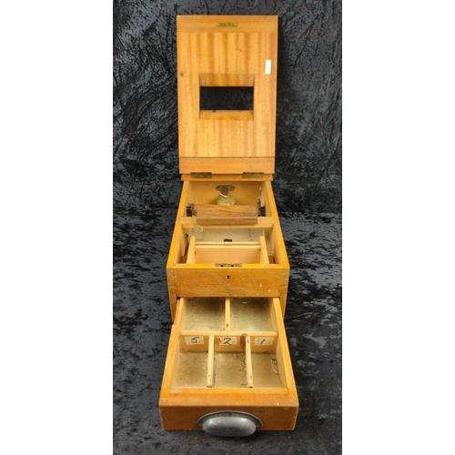 68 - Vintage wooden till/cash register box with pull-out drawer and working bell. Approx H16 x W23 x D46c... 