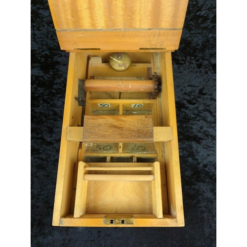 68 - Vintage wooden till/cash register box with pull-out drawer and working bell. Approx H16 x W23 x D46c... 