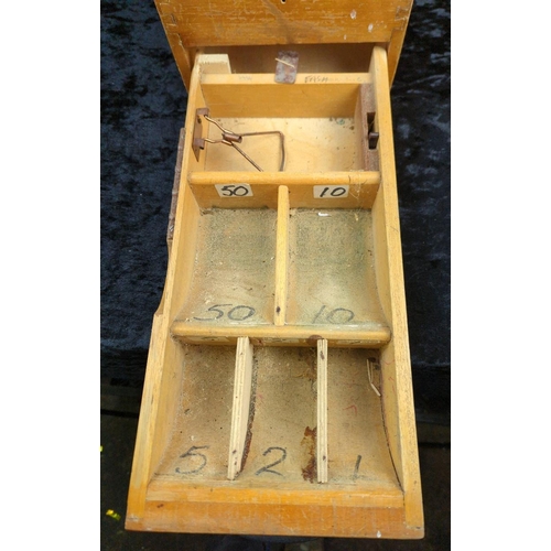 68 - Vintage wooden till/cash register box with pull-out drawer and working bell. Approx H16 x W23 x D46c... 