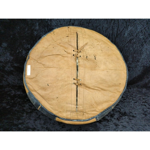 69 - Vintage Moroccan leather pouffe/footstool with gold colour pattern - approx Dia42cm.