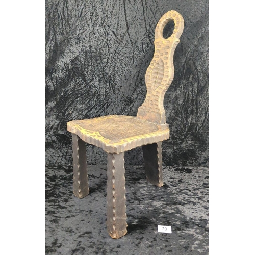 70 - Three-legged hand carved vintage birthing chair. Approx H65cm.