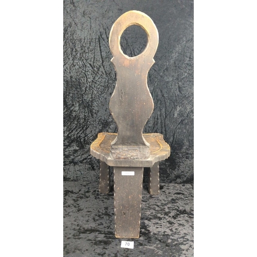 70 - Three-legged hand carved vintage birthing chair. Approx H65cm.