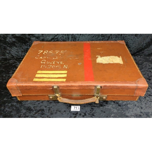 71 - Two vintage brown leather suitcases - largest by Revelation with remains of address labels to top, a... 