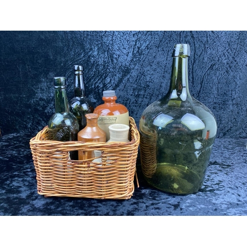74 - Collection of vintage green glass bottles, stoneware flagons and bottles, plus an antique salt-glaze... 